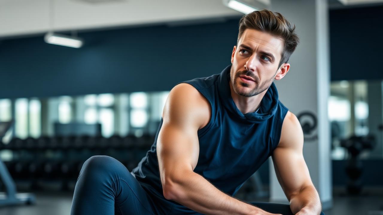 Man in athletic wear resting after a gym workout